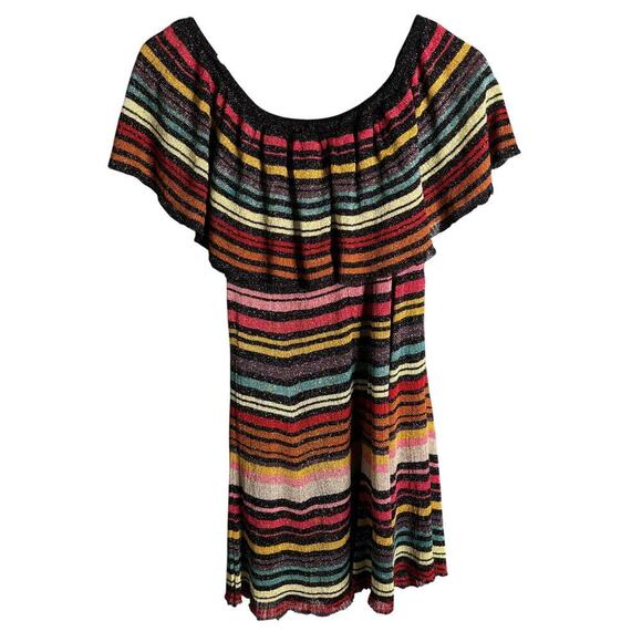 Zara Knit Off Shoulder Mini Dress Stripe Multi Size S - Picture 2 of 4
